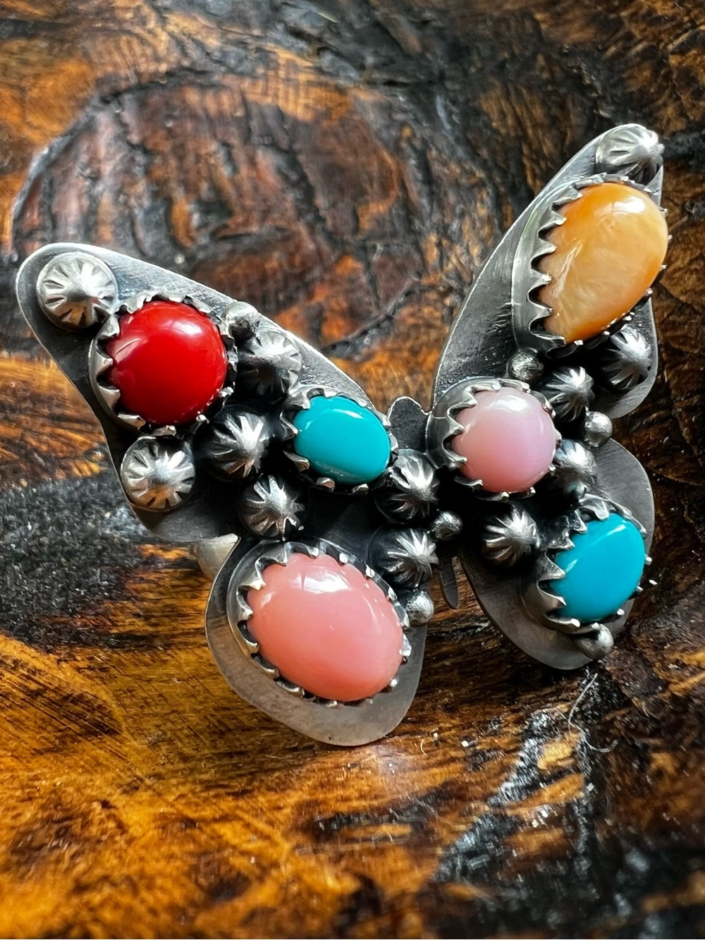 Sterling Silver Multi Stone Butterfly Ring Size 8 Adjustable - Picture 3 of 11